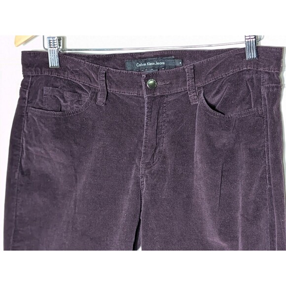 Calvin Klein Corduroy Pants Women 8 Purple Plum Straight Leg Pockets Y2K Logo - Picture 4 of 11